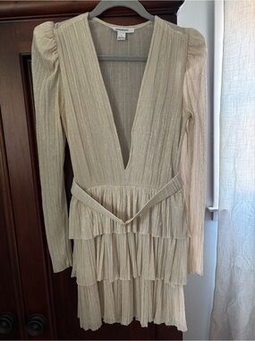 Sabina Musayev champagne Plunging V-Neck Tiered Mini Dress